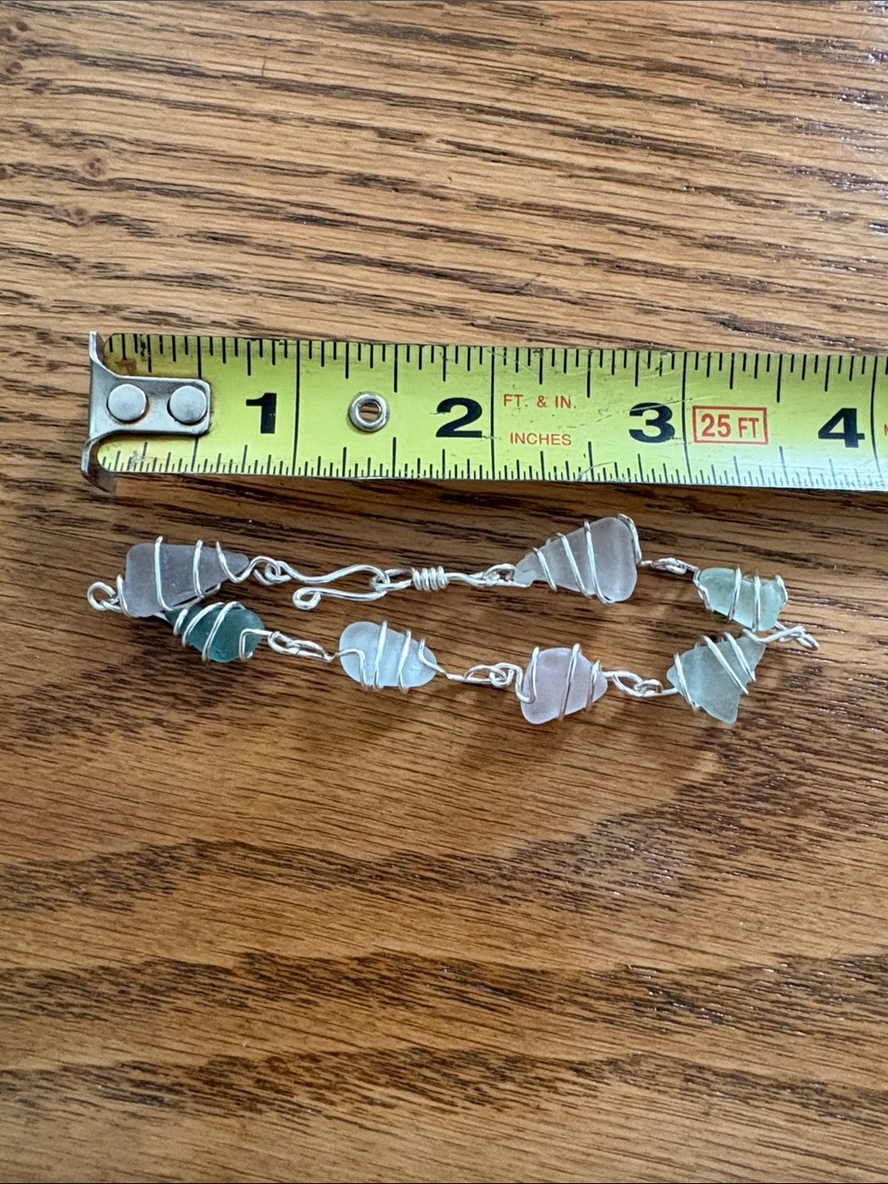 Hand Crafted Silver Plated Wire-Wrapped Sea Glass Bracelet - Picture 10 of 10
